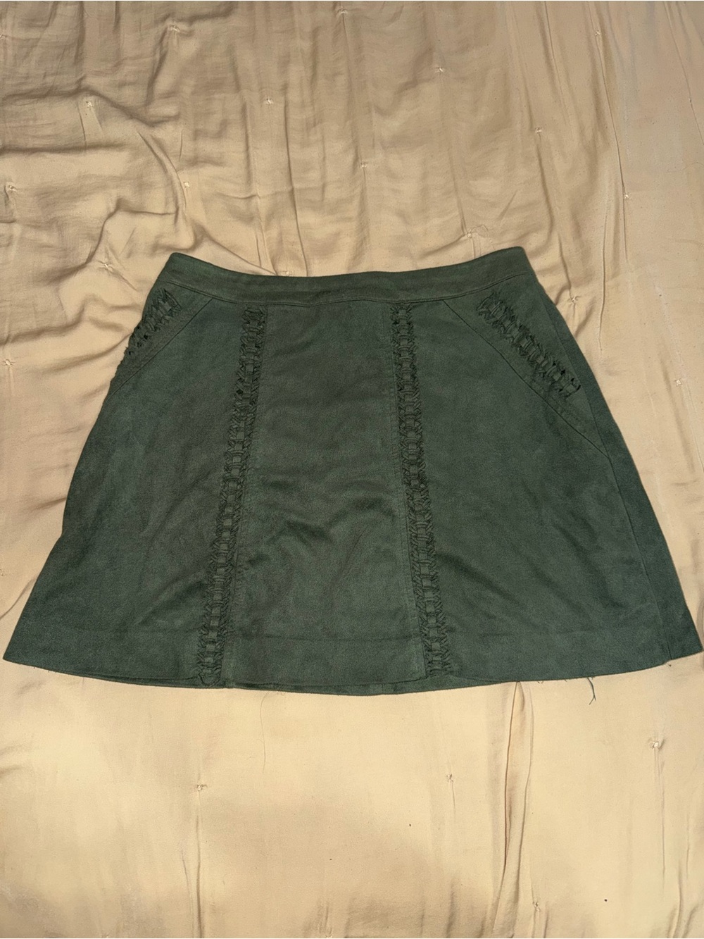Gianni Bini Forest Green Braided Panel Mini Skirt